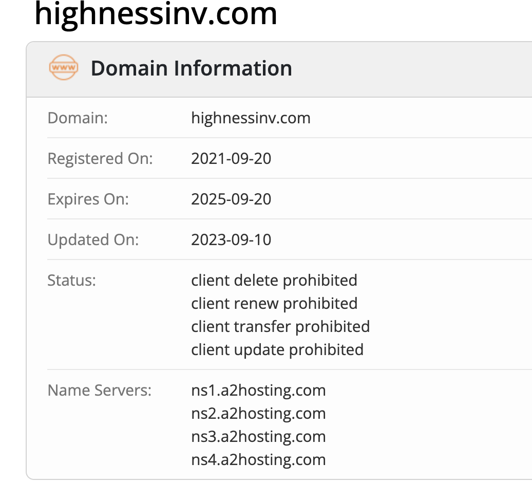 домен Highness Investment LLC