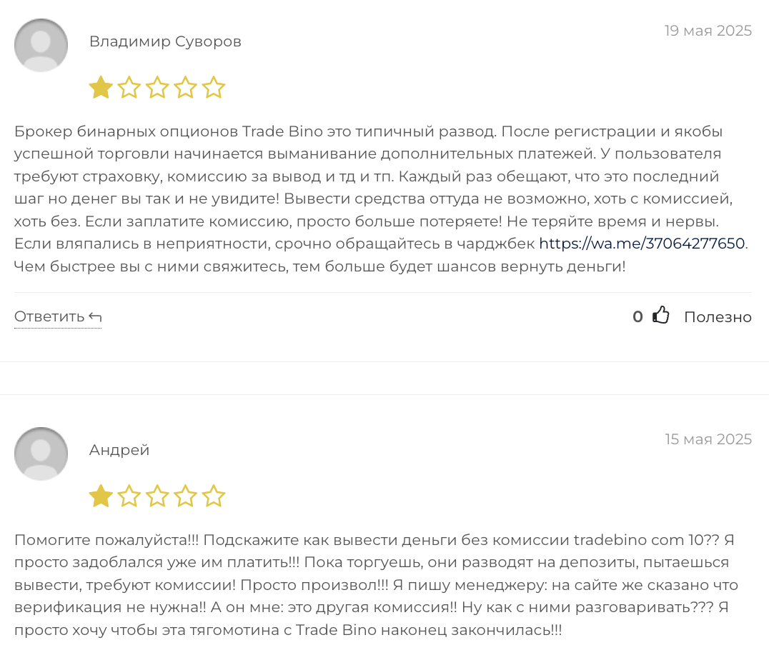 отзывы людей о TradeBino