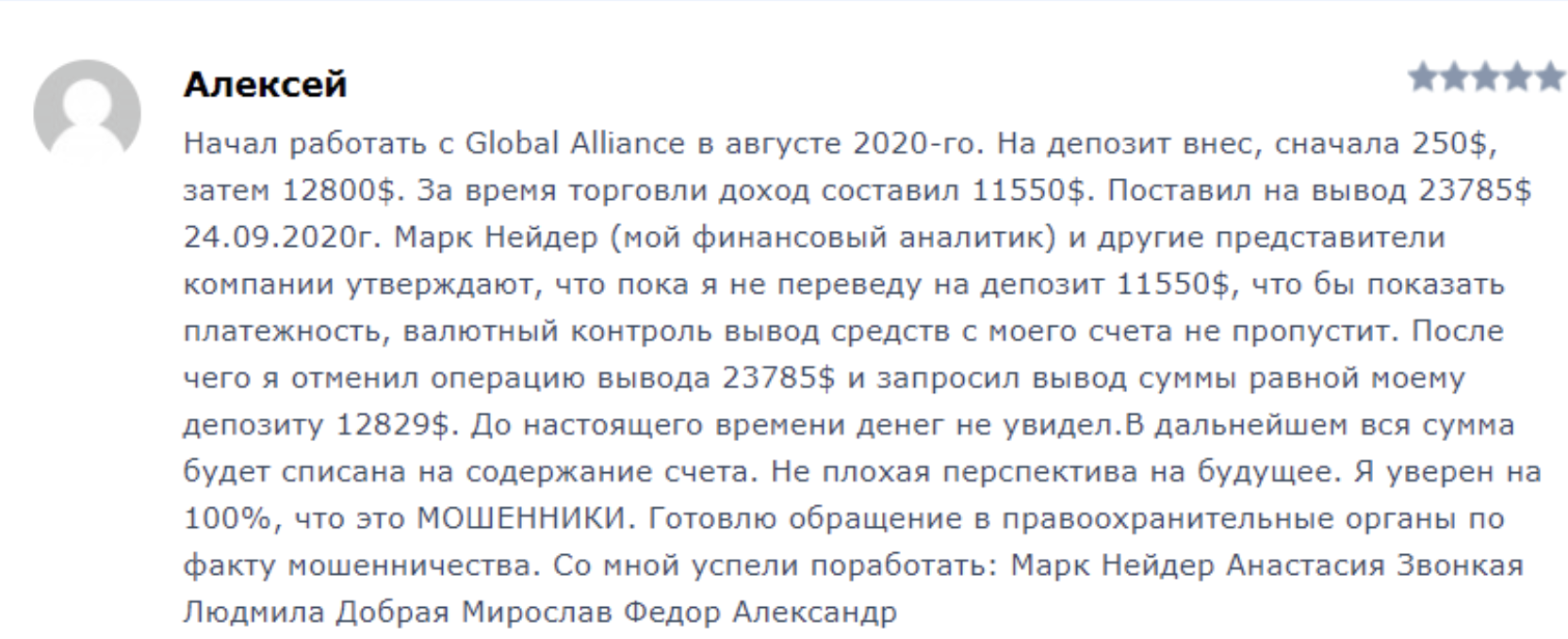 Global Alliance Ltd отзывы