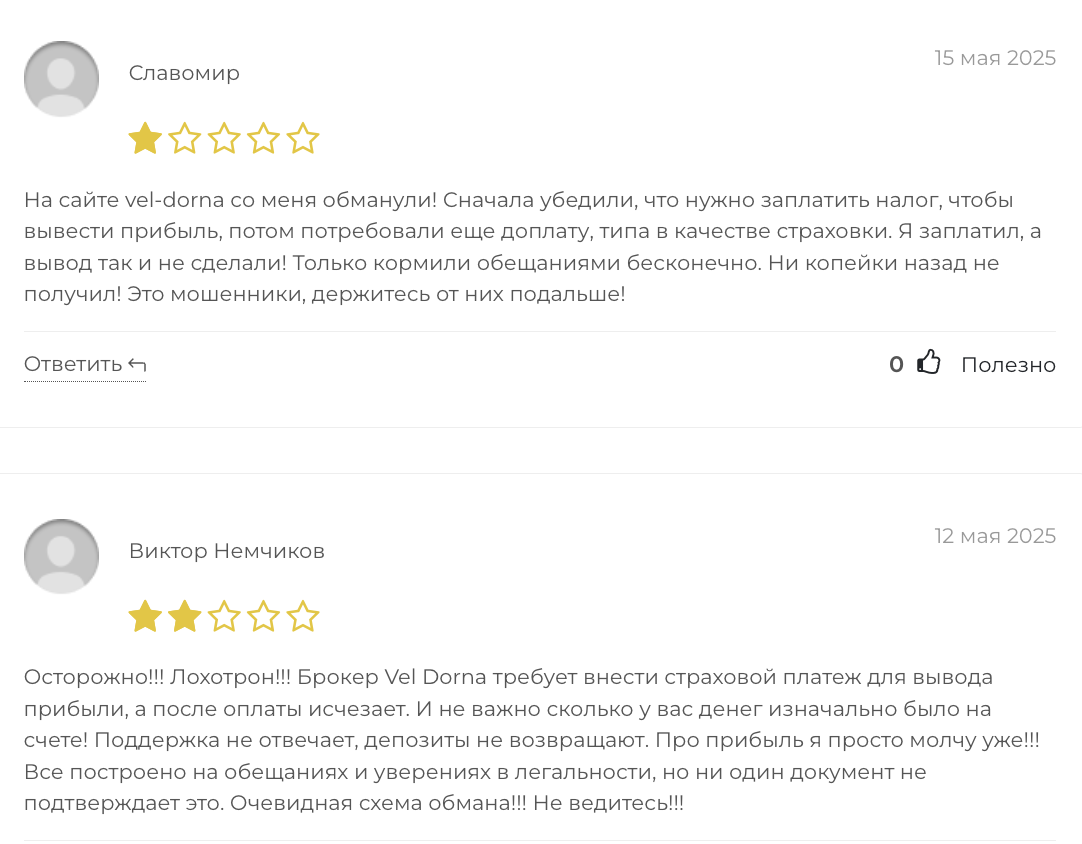 негативные отзывы Veldorna