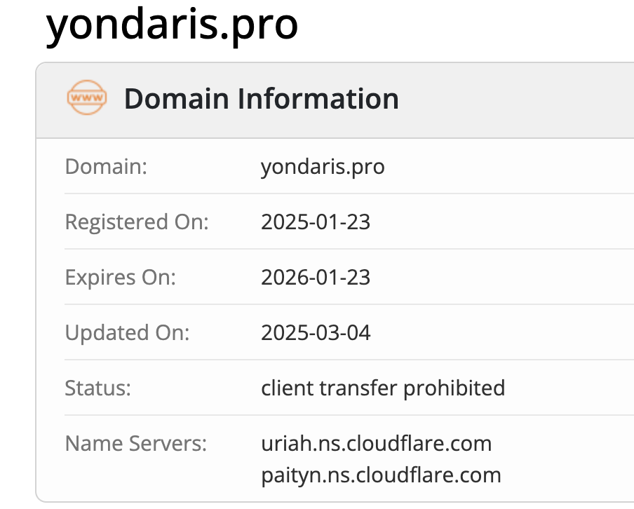 Yondaris домен