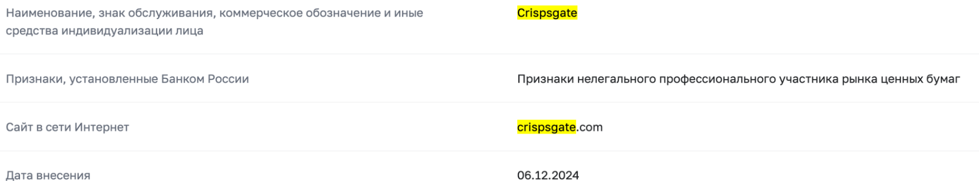 юр информация Crispsgate