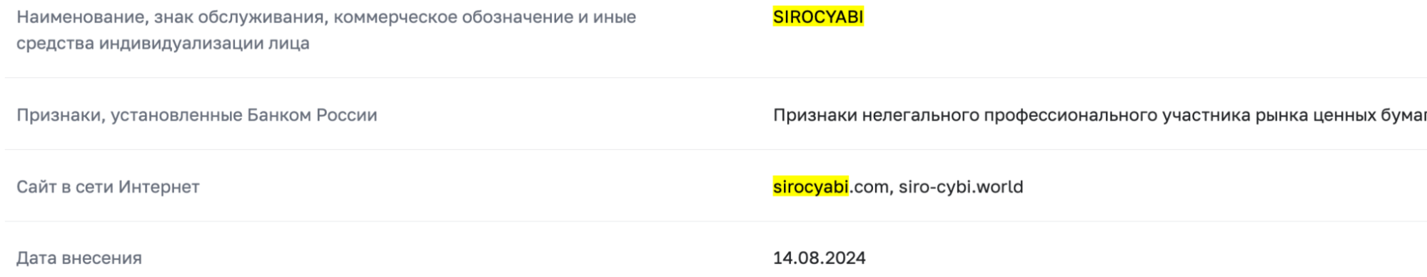 юридические данные SiroCyabi
