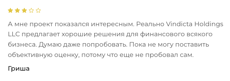 комментарии Vindicta Holdings