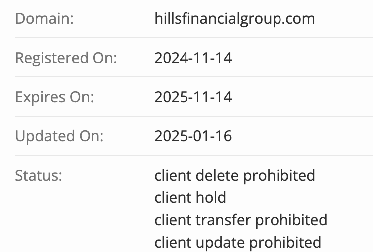 домен Hills Financial Group 
