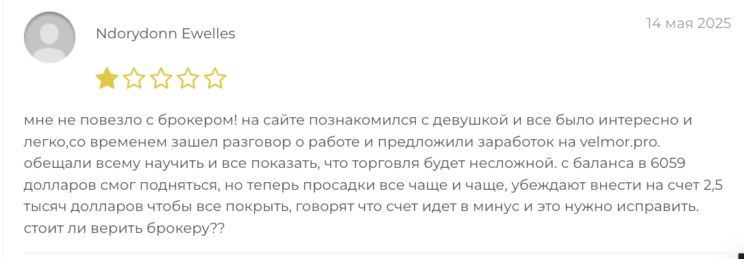 отзыв клиента Velmor