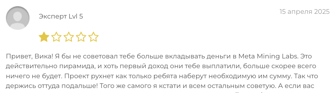 Meta Mining Labs отзывы клиентов