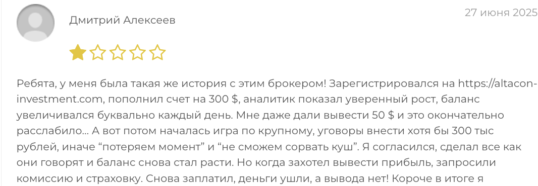 отзыв о Altacon Investment Group