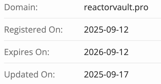 проверка домена Reactor Vault
